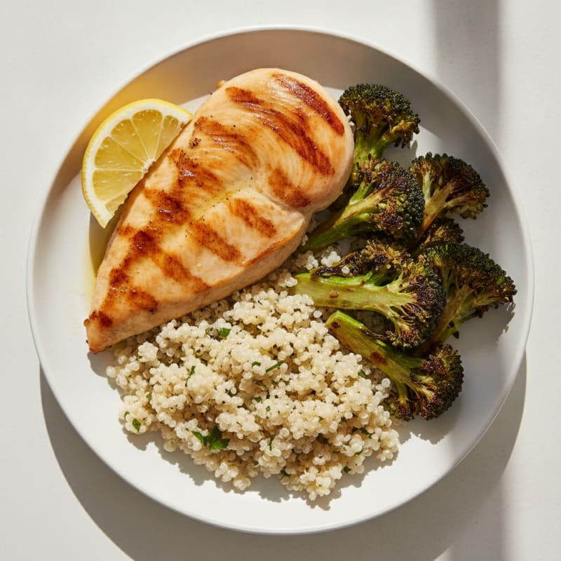 Grilled Chicken Breast with Quinoa and Roasted Broccoli
