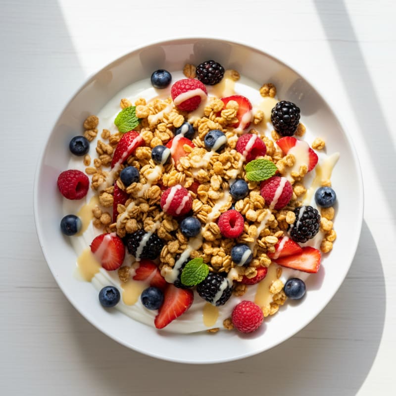 Creamy Greek Yogurt Bowl with Mixed Berries and Protein Granola