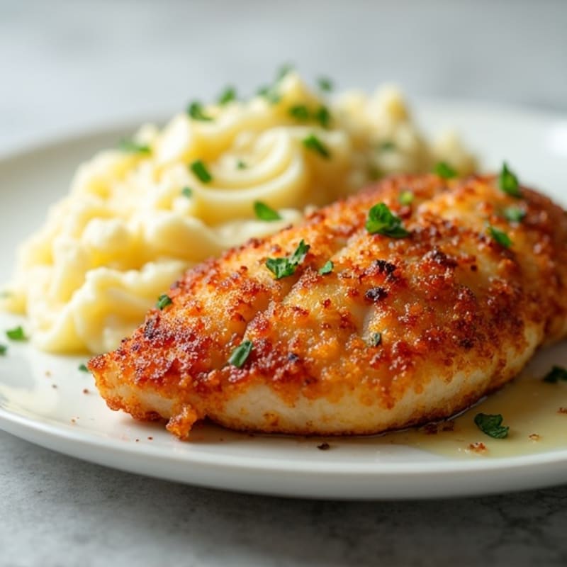 Crispy Oven-Baked Chicken with Creamy Garlic Mashed Potatoes
