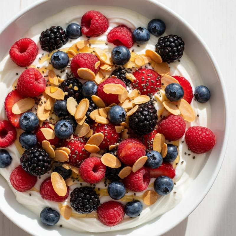 Greek Yogurt Protein Bowl with Mixed Berries and Almonds