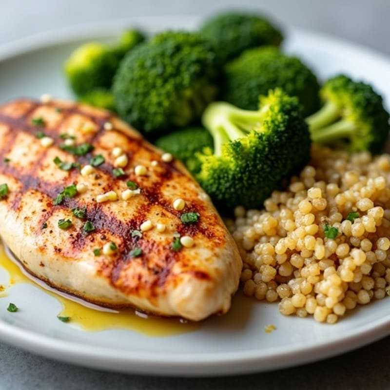 Grilled Chicken Breast with Quinoa and Roasted Broccoli