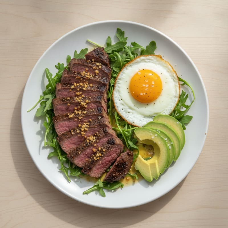 Pan-Seared Steak with Avocado and Eggs