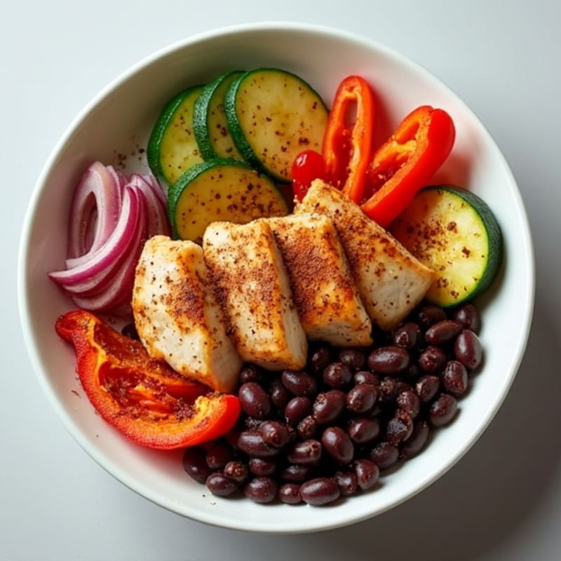 Smoky Spiced Chicken and Black Bean Bowl with Roasted Veggies