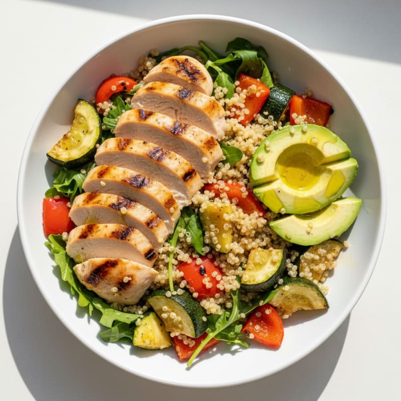 Grilled Chicken and Quinoa Bowl with Roasted Vegetables