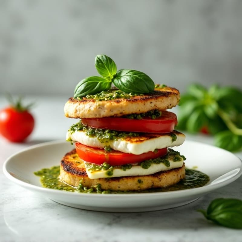 Fresh Basil Pesto Tomato Mozzarella Stack