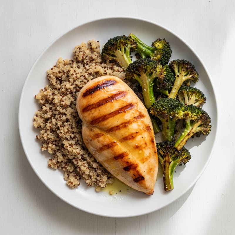 Grilled Chicken Breast with Roasted Broccoli and Quinoa