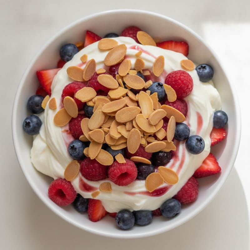 Greek Yogurt Protein Parfait with Mixed Berries and Almonds