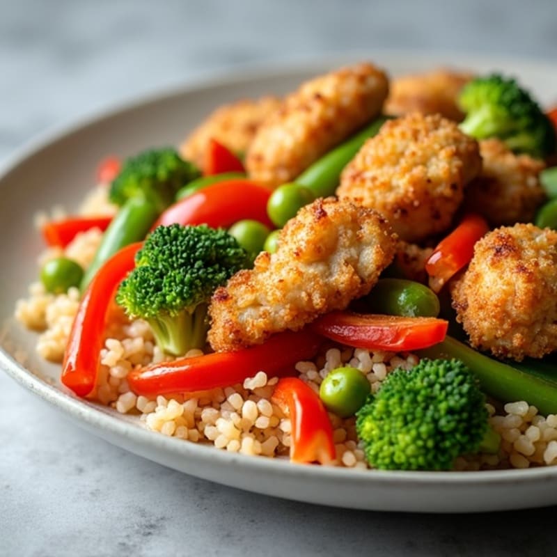 Crispy Chicken and Vegetable Brown Rice Stir-Fry