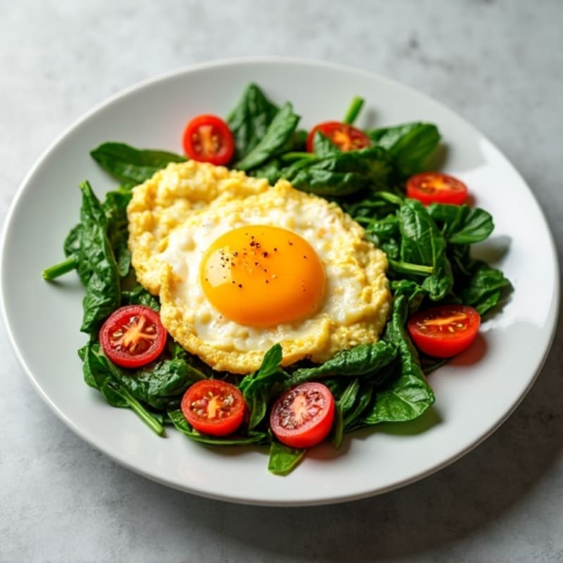 Protein-Packed Scrambled Eggs with Sautéed Spinach and Cherry Tomatoes