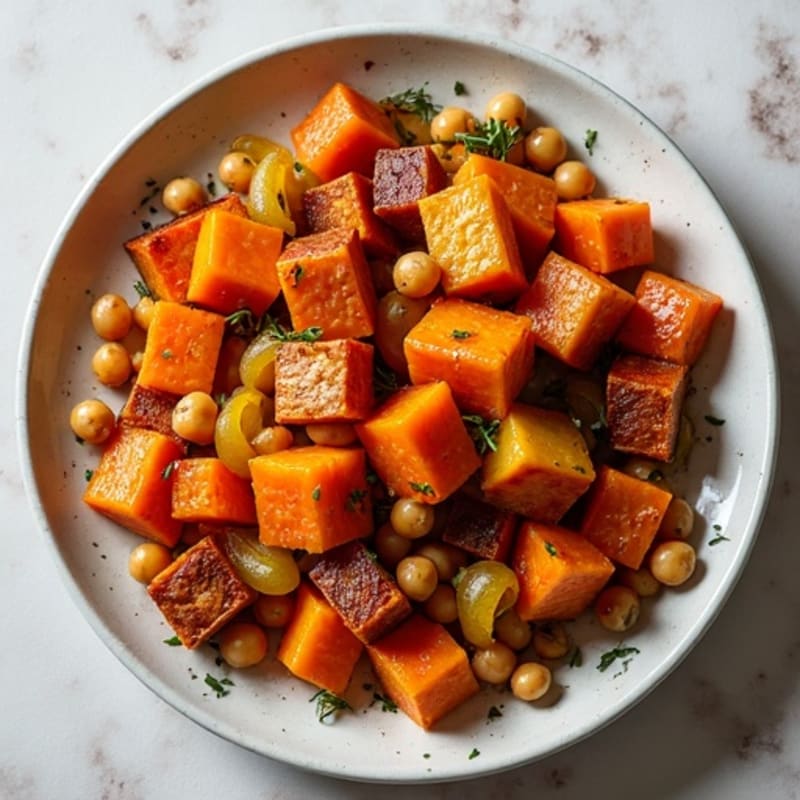 Honey-Maple Roasted Rainbow Carrots with Crispy Tofu and Chickpeas