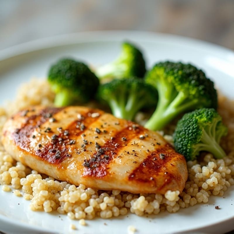 Grilled Chicken Breast with Quinoa and Roasted Broccoli