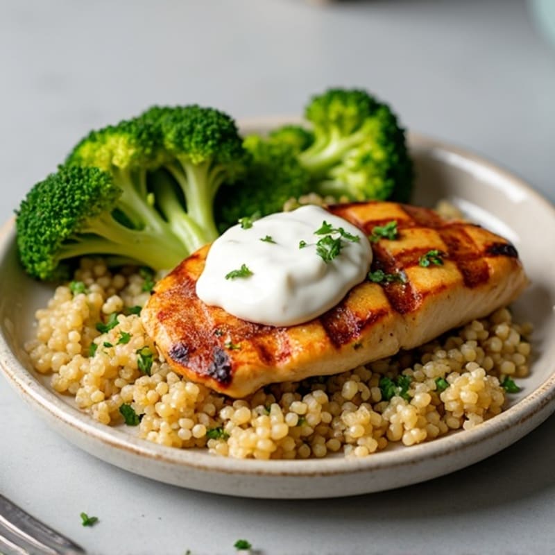 Grilled Chicken Breast with Quinoa and Roasted Broccoli