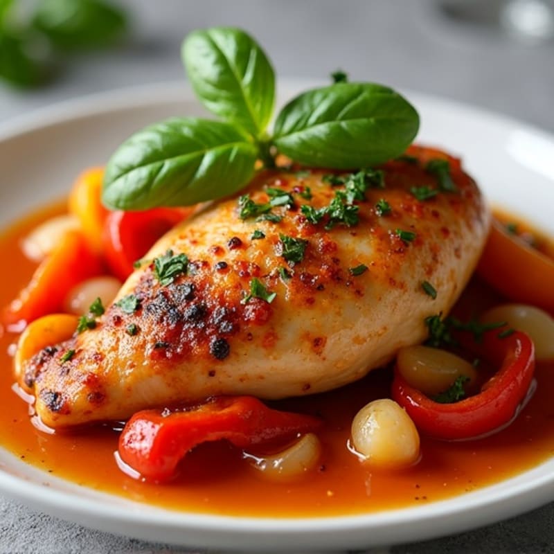 Tender Braised Chicken with Bell Peppers and Savory Tomato Sauce