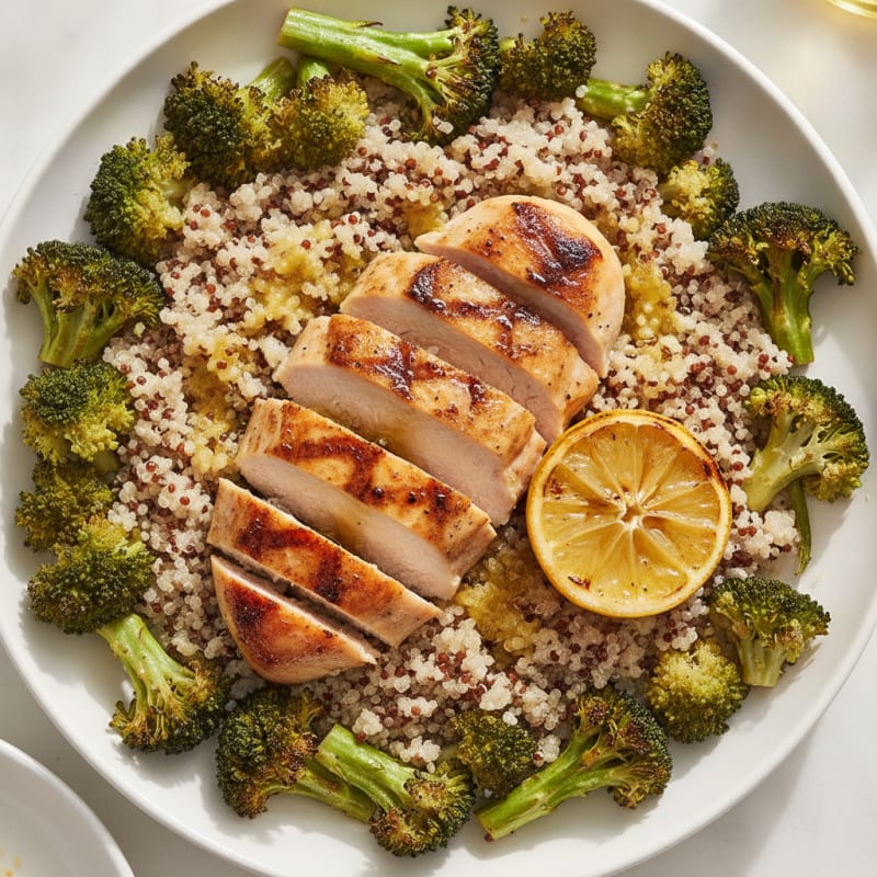 Grilled Chicken Breast with Quinoa and Roasted Broccoli