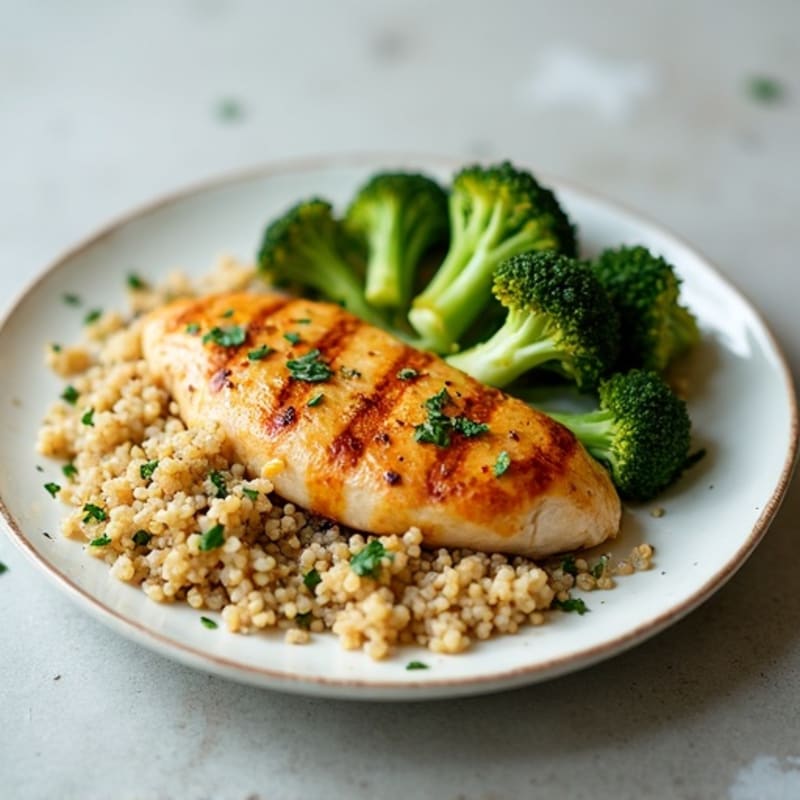 Grilled Chicken Breast with Quinoa and Roasted Broccoli