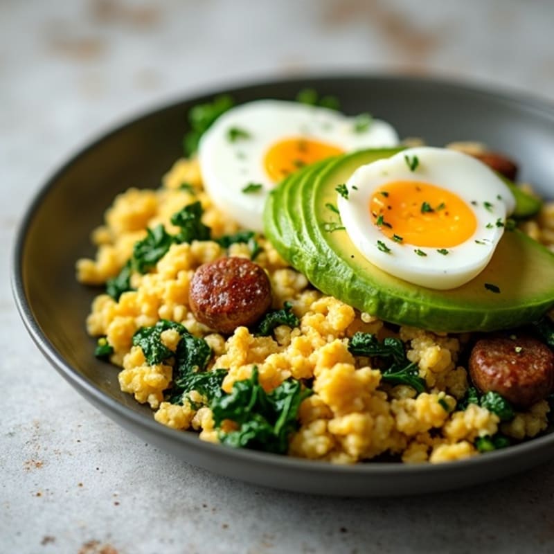 Egg White and Spinach Scramble with Turkey Sausage