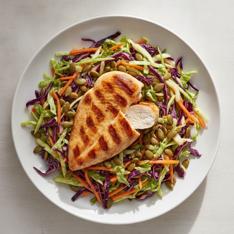 Grilled Chicken Breast with Crunchy Cabbage Slaw