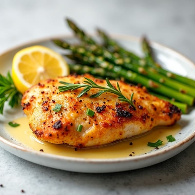 Crispy Lemon Herb Roasted Chicken with Roasted Asparagus
