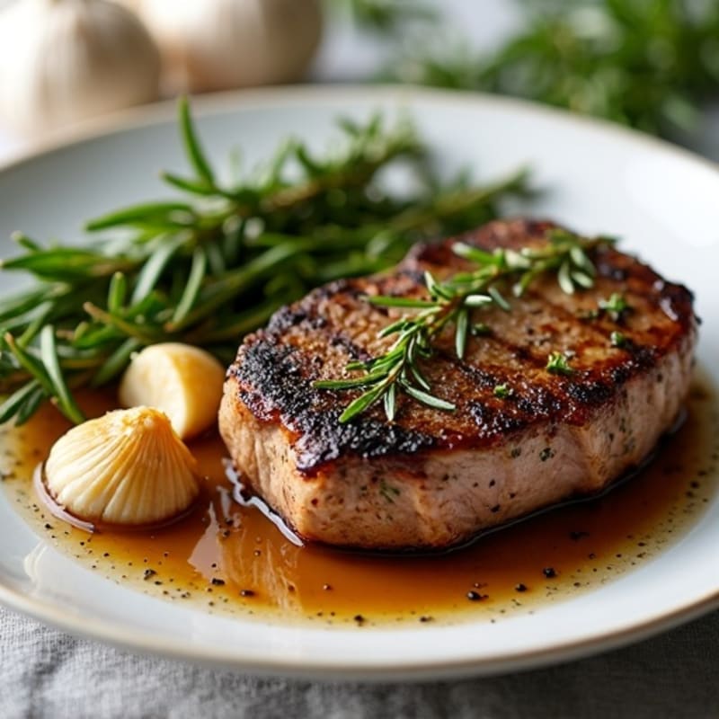 Herb-Crusted Pan Seared Steak with Roasted Garlic