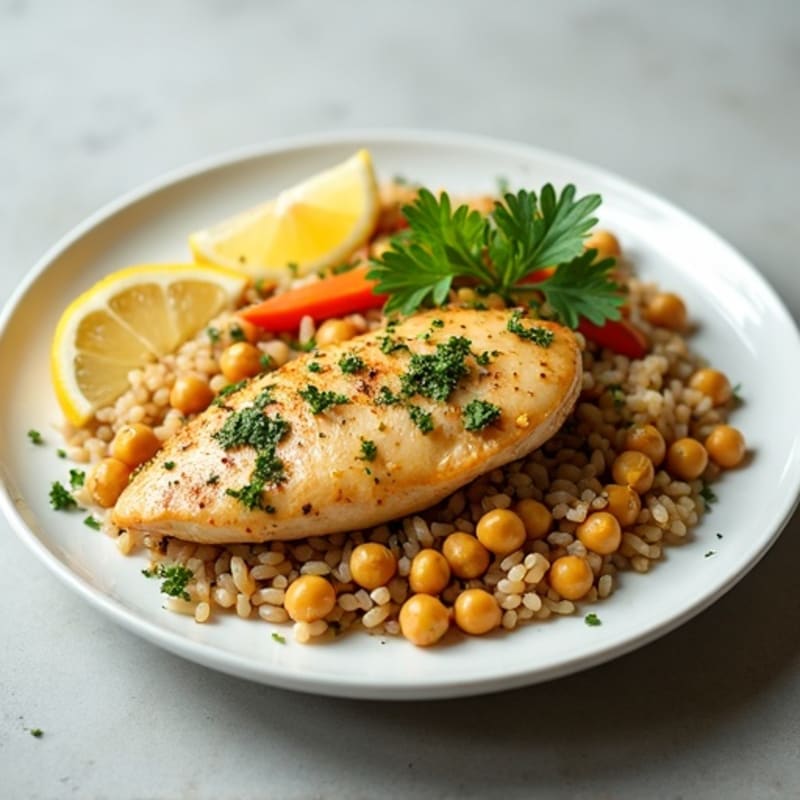 Lemon-Herb Chicken with Mediterranean Chickpea Rice