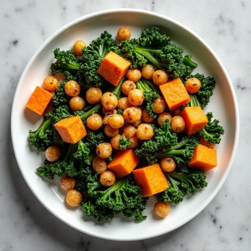 Crispy Garlic-Roasted Kale with Sweet Potato