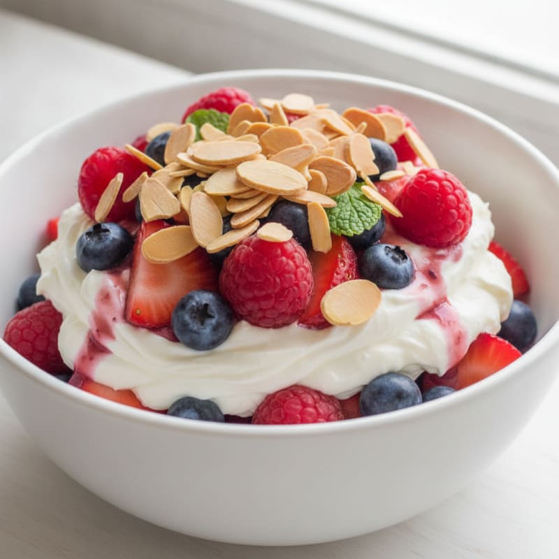 Greek Yogurt Protein Parfait with Mixed Berries and Almonds