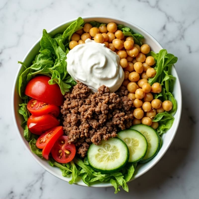 Lean Ground Beef Power Bowl with Fresh Greens and Tangy Dressing