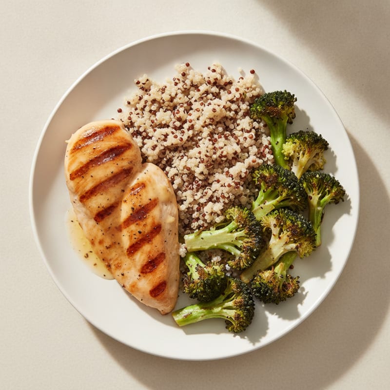 Grilled Chicken Breast with Roasted Broccoli and Quinoa