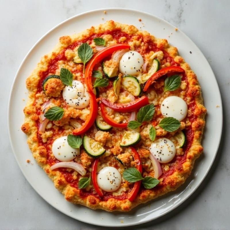 Crispy Cauliflower Crust Chicken and Roasted Vegetable Pizza