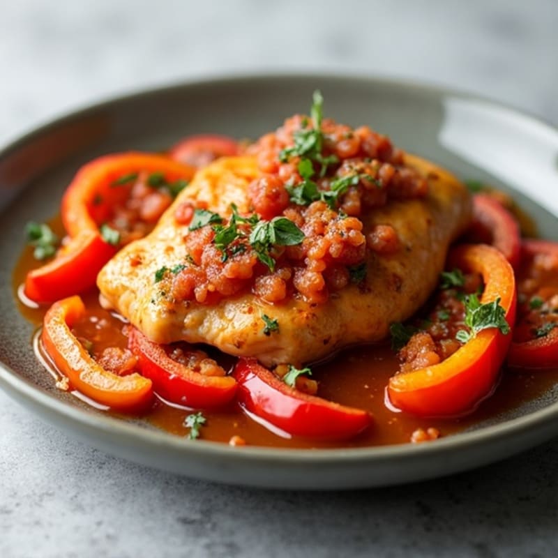 Braised Chicken with Bell Peppers and Savory Tomato Sauce