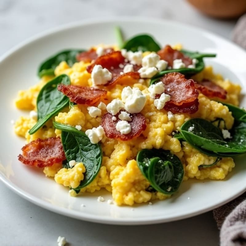 Egg White Spinach Scramble with Turkey Bacon