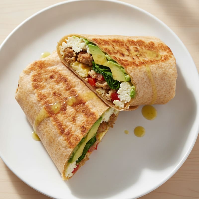 Crispy Egg White and Turkey Sausage Breakfast Burrito