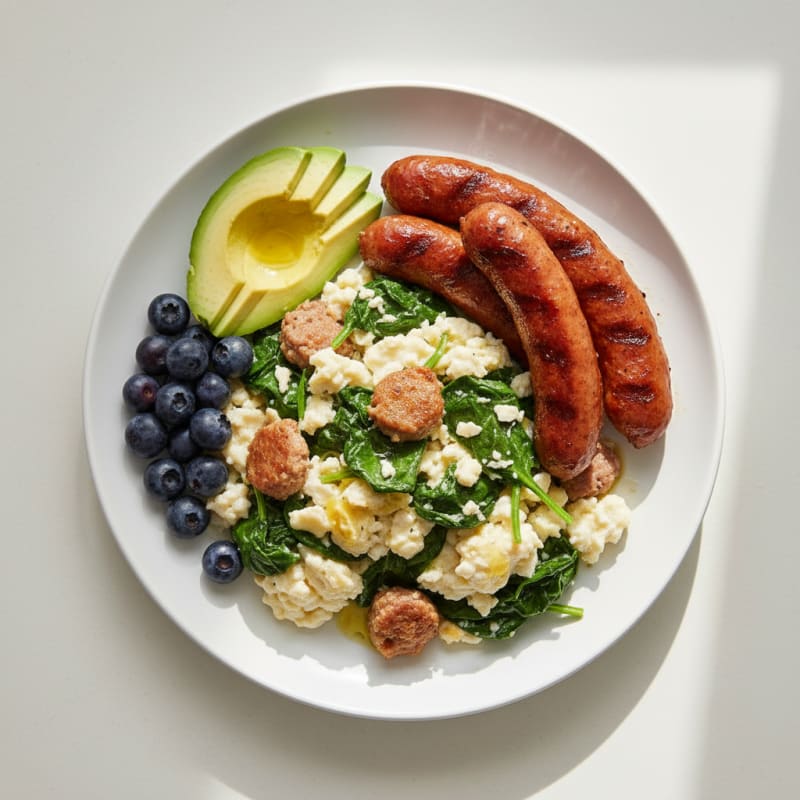 Egg White Scramble with Sautéed Spinach and Turkey Sausage