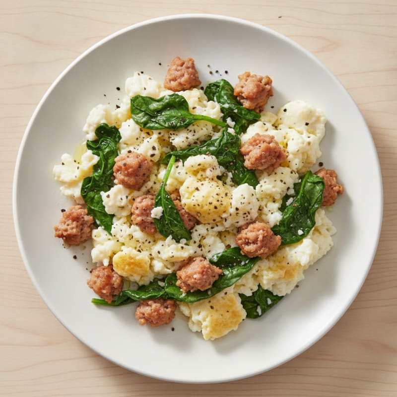 Egg White Scramble with Turkey Sausage and Spinach