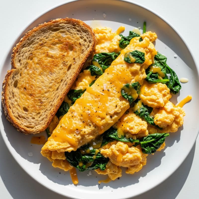 Golden Cheddar Scrambled Eggs with Toast