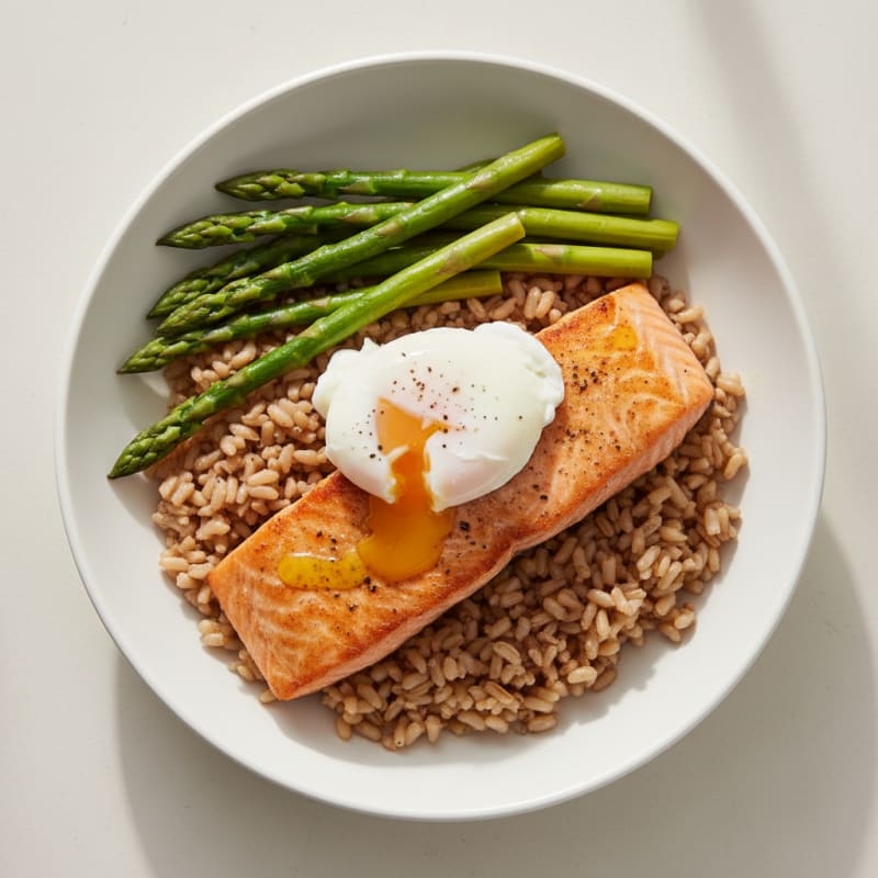 Seared Salmon with Steamed Asparagus and Brown Rice