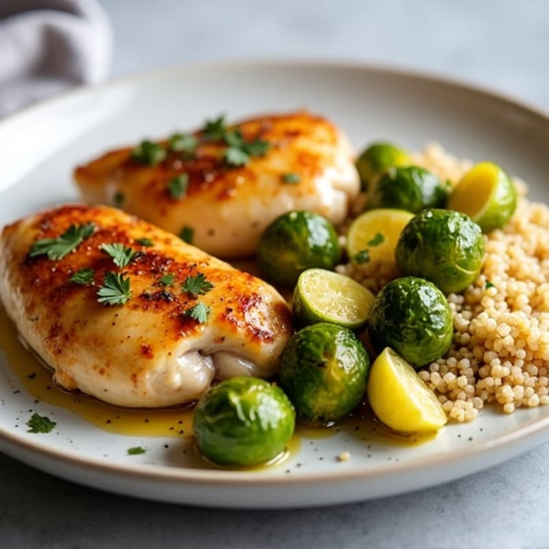 Garlic Herb Roasted Chicken and Crispy Brussels Sprouts