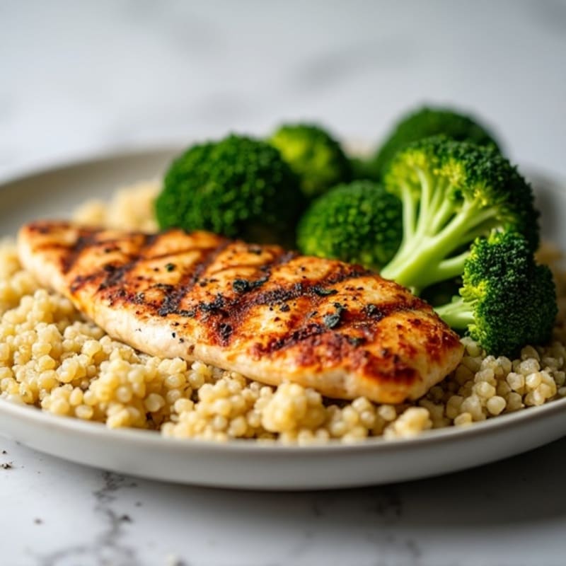 Grilled Chicken Breast with Quinoa and Roasted Broccoli