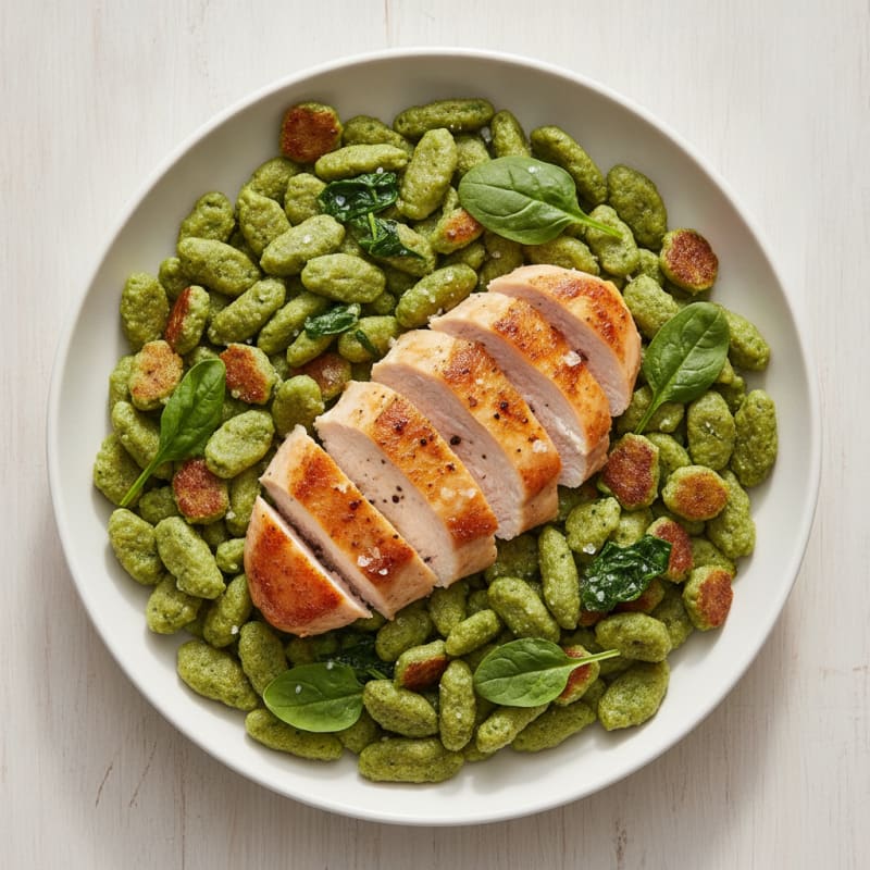 Spinach Spätzle with Seared Chicken