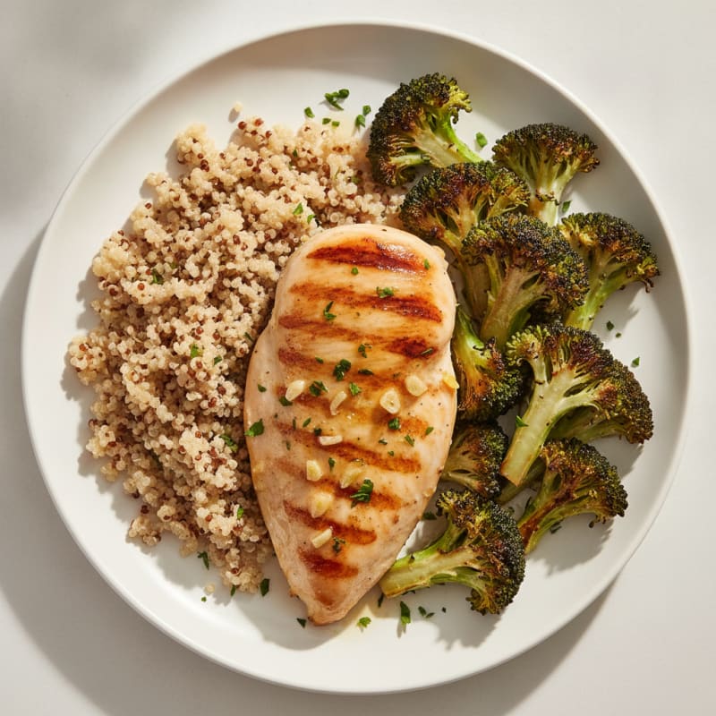 Grilled Chicken Breast with Roasted Broccoli and Quinoa