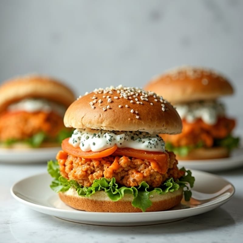 Lean Ground Chicken Buffalo Burgers with Creamy Blue Cheese