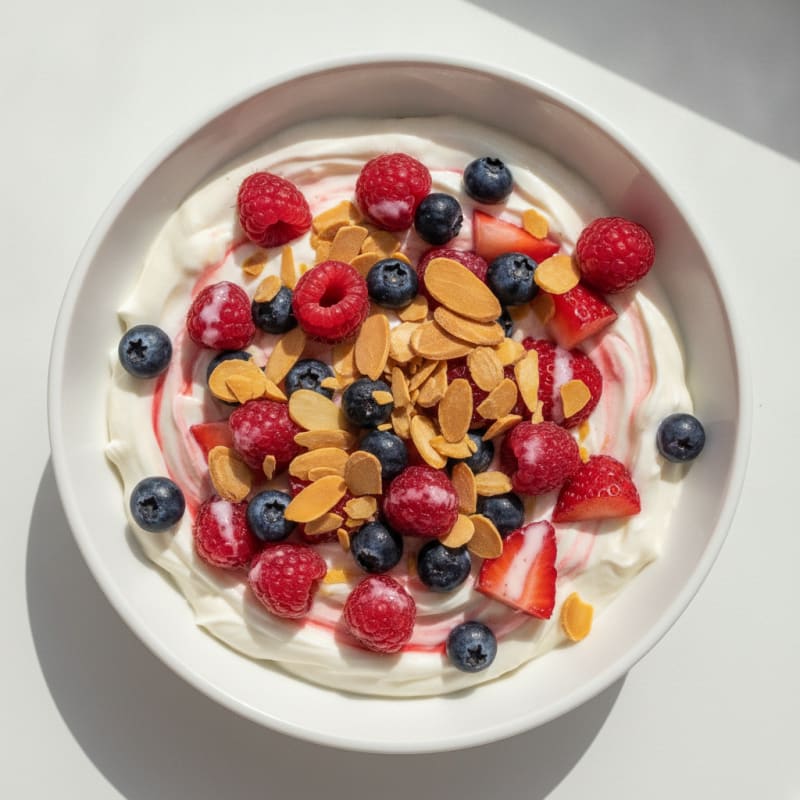 Creamy Greek Yogurt Protein Bowl with Mixed Berries and Almonds