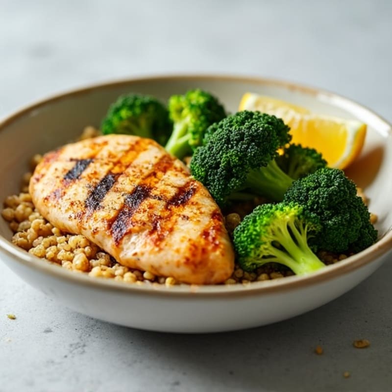 Grilled Chicken Breast with Quinoa and Roasted Broccoli