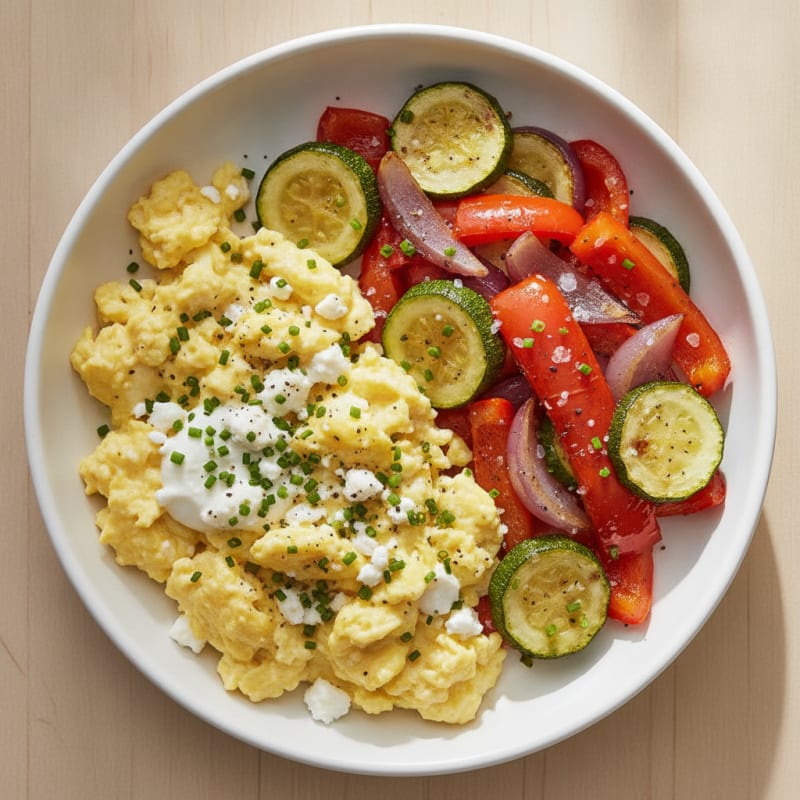 Hearty Scrambled Eggs with Roasted Vegetables