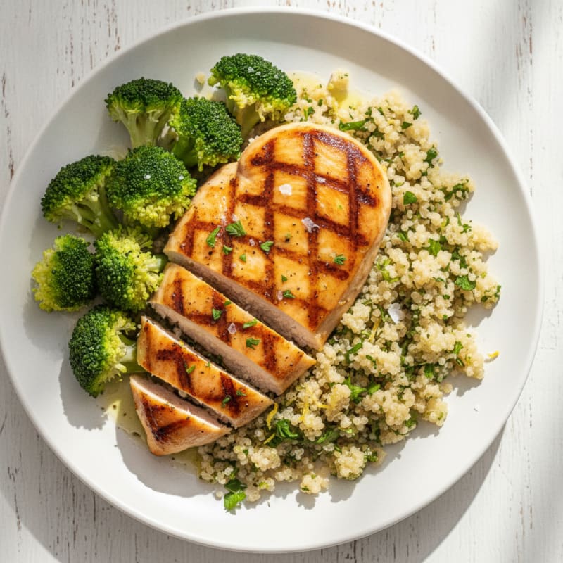 Grilled Chicken Breast with Quinoa and Steamed Broccoli