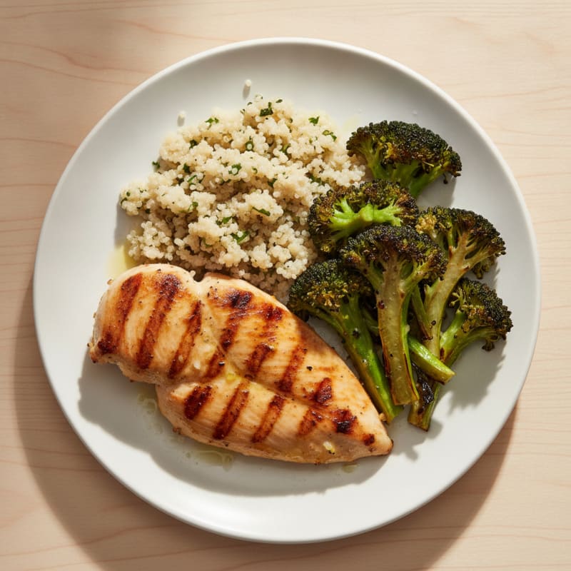 Grilled Chicken Breast with Quinoa and Roasted Broccoli