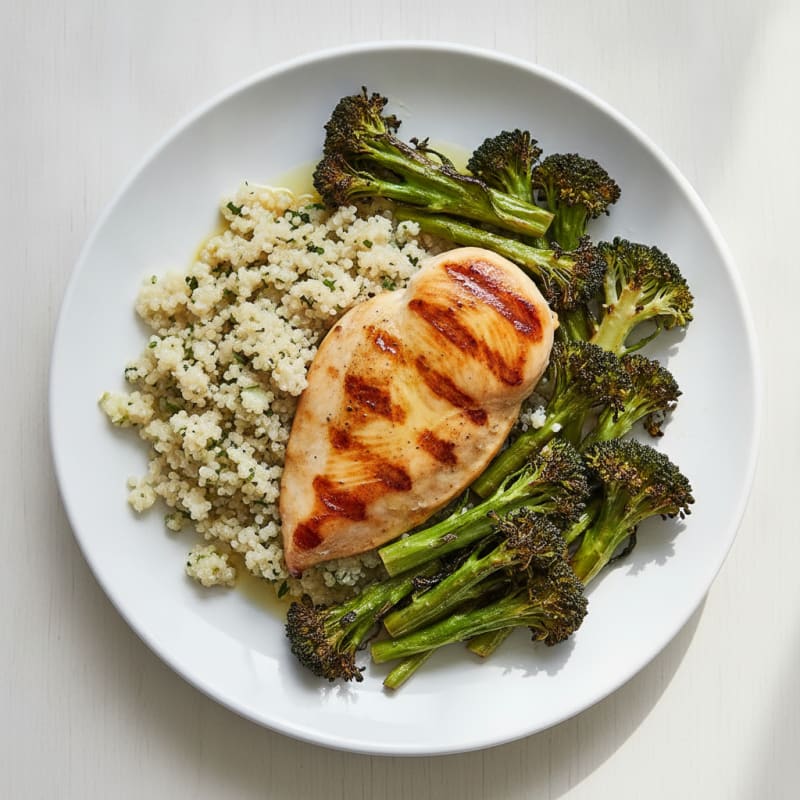 Grilled Chicken Breast with Quinoa and Roasted Broccoli