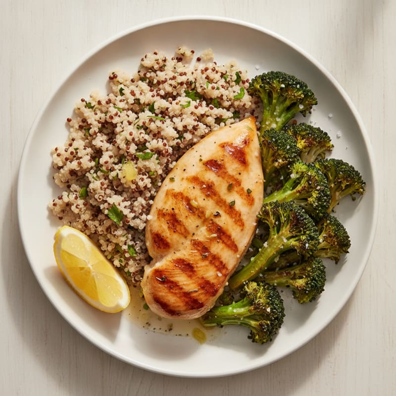 Grilled Chicken Breast with Quinoa and Roasted Broccoli