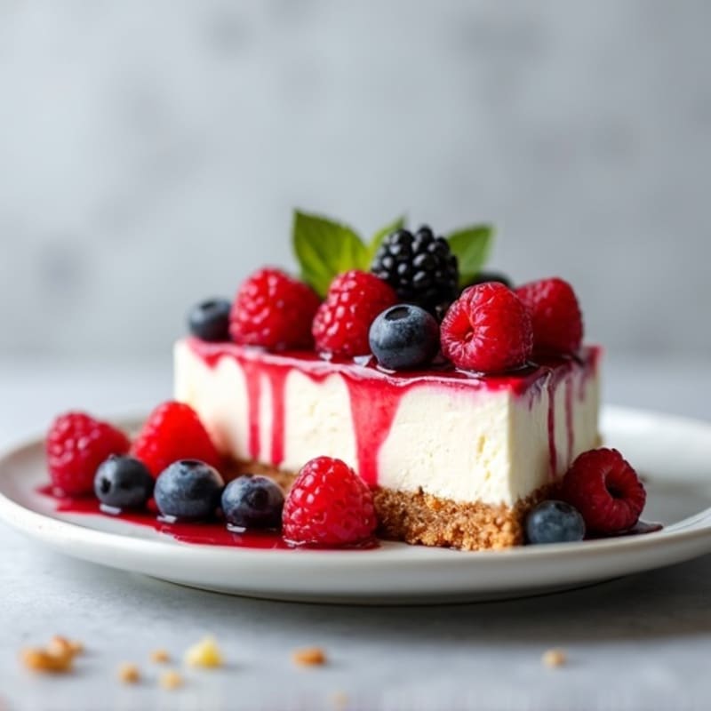 Greek Yogurt Protein Cheesecake with Mixed Berries