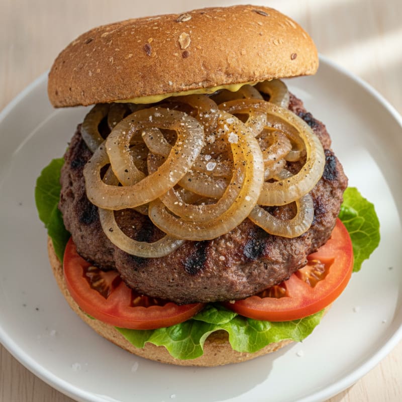 Classic Beef Burger with Caramelized Onions